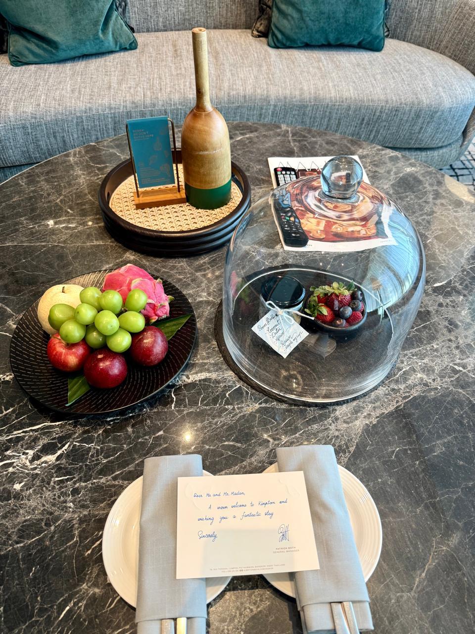 Welcome amenities and fruit platter